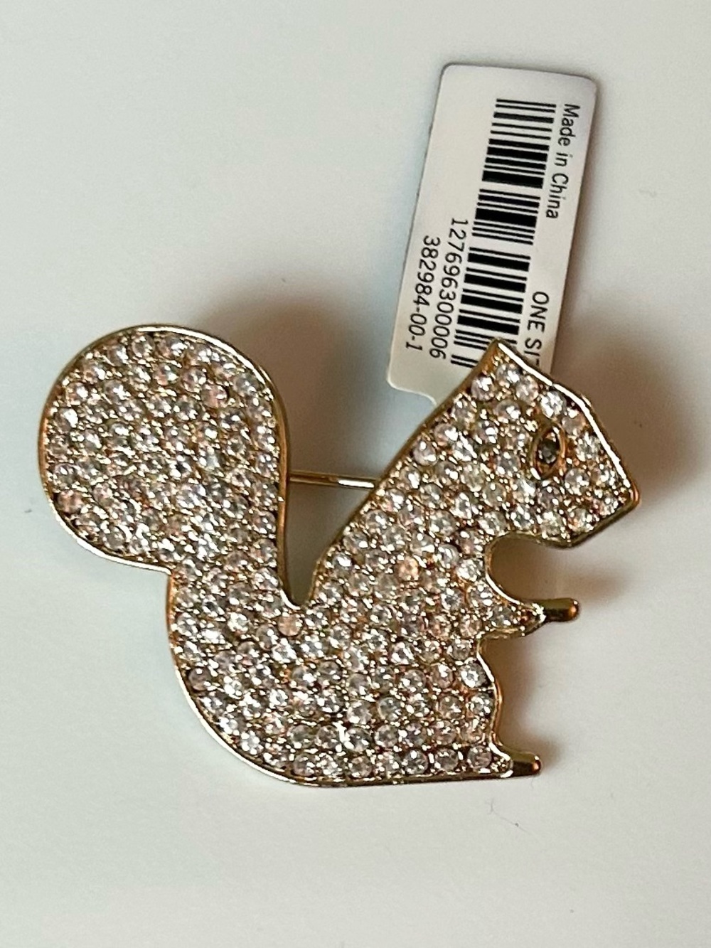 Banana Republic Rhinestone Squirrel Pin Brooch - Gold Tone